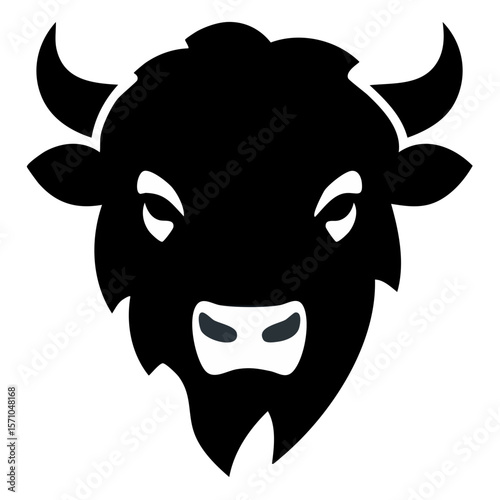 Bison Head Black Glyph Icon (Color Changes Available in SVG)