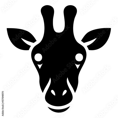 Giraffe Head Black Glyph Icon (Color Changes Available in SVG)