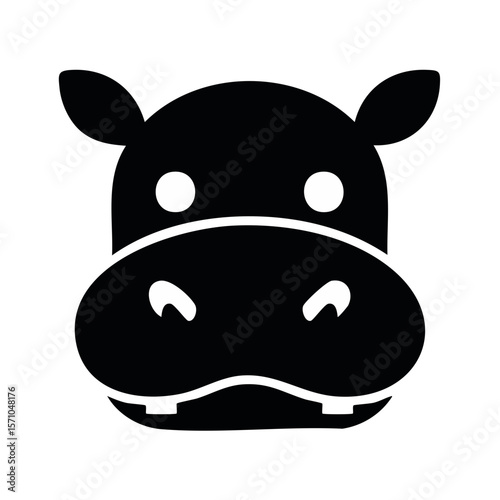 Hippopotamus Head Black Glyph Icon (Color Changes Available in SVG)