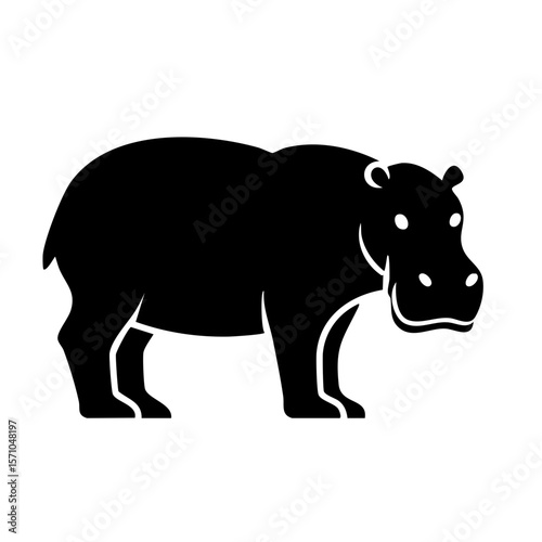 Hippopotamus Full Body Black Glyph Icon (Color Changes Available in SVG)
