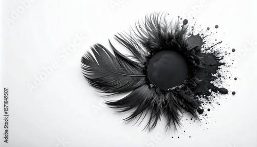 Delicate Black Ink Feathering Around a Dark Central Blot on a White Background