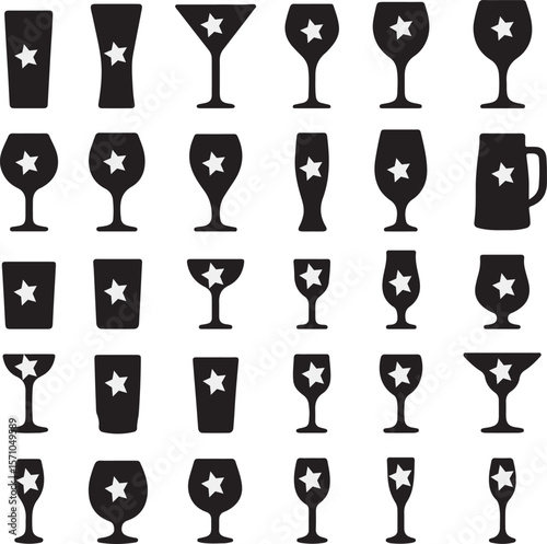 Empty cocktail glass vector set bundle,. Mixology, bar inventory glassware, various drink glasses collection. Highball, rocks, martini, champagne, old fashioned, tumbler