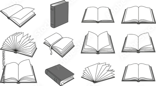 A collection of twelve grayscale book illustrations in various styles