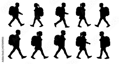Silhouettes of students walking with backpacks illustrate back to school season and education
