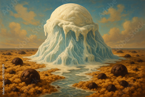 Ice Cream Glacier Melting Into a Cookie Sea