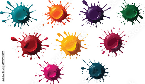 Colorful Paint Splatter Silhouettes – Abstract Ink Blot Icons, Vibrant Texture Marks & Graphic Splash Elements
