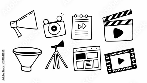 Doodle collection of filmmaking and media production icons