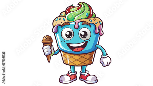 ice cream cartoon character white background.