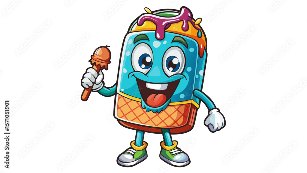 Fototapeta premium ice cream cartoon character white background.