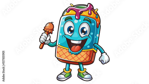 ice cream cartoon character white background.