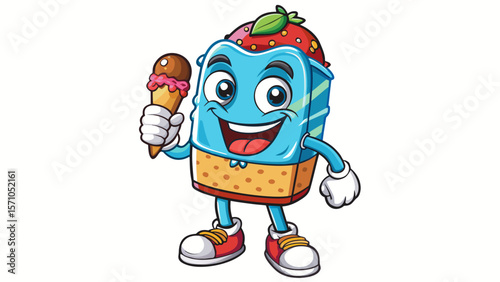 ice cream cartoon character white background.