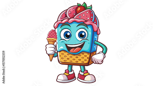 ice cream cartoon character white background.