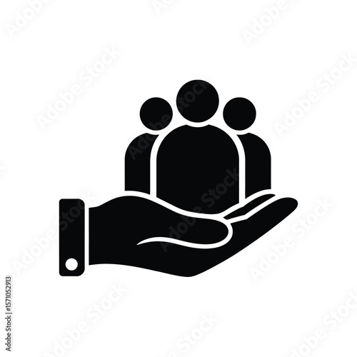 Hand holding group people icon