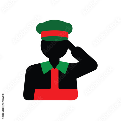 Silhouette a soldier saluting wearing a green red cap uniform on Remembrance salute