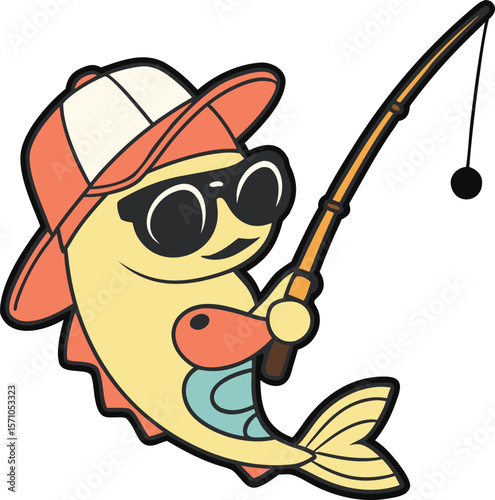 cartoon fisherman with fishing rod