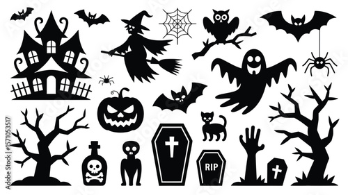 Spooky halloween collection witch ghost