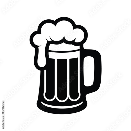 Stylized black beer mug with foamy head drink beverage