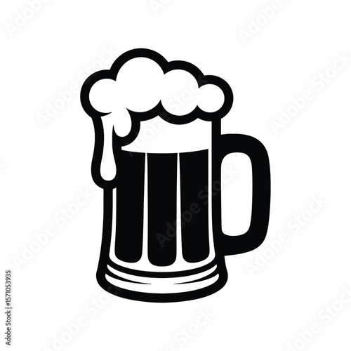 Stylized black beer mug with frothy foam drink beverage
