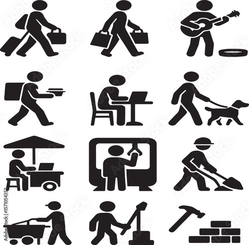 construction worker icons set