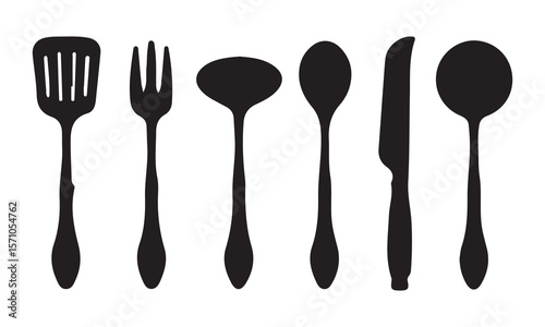  Kitchen Utensil Silhouettes - Cooking And Dining Tool Vector Icons