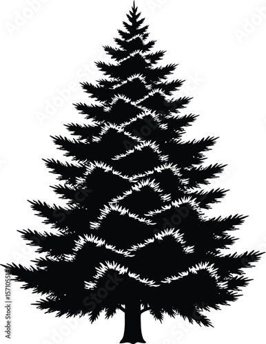 Black and white christmas tree silhouette vector graphic design element