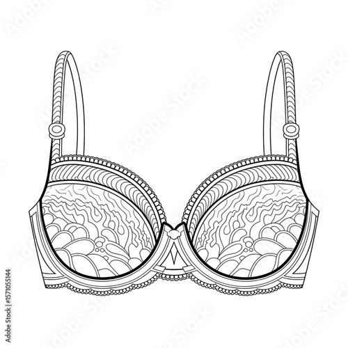 A black and white bra illustration line art of a coloring page 