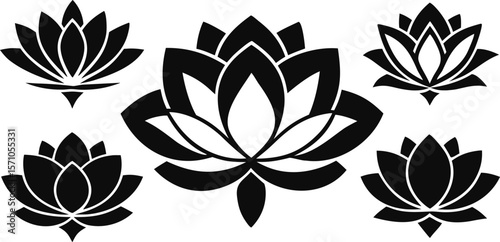 Sacred Lotus Silhouette Vector Set – 6 Variations in One Design