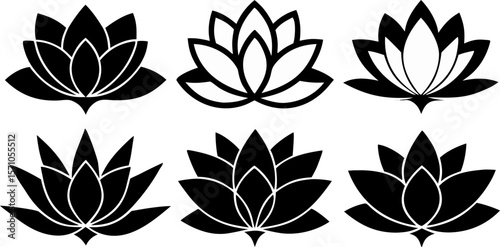 Sacred Lotus Silhouette Vector Set – 6 Variations in One Design