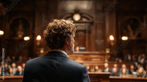 judge delivering verdict in formal courtroom setting