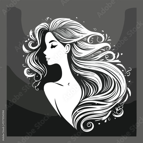 Elegant Woman Profile with Beautiful Flowing Hair Design_Generated by Adobe Firefly