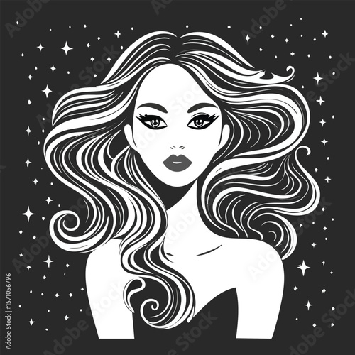 Captivating Woman with Flowing Hair Against Starry Night _ Generated By Adobe Firefly