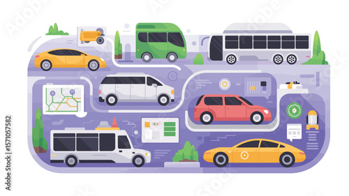 Yellow red white green vehicles map vector