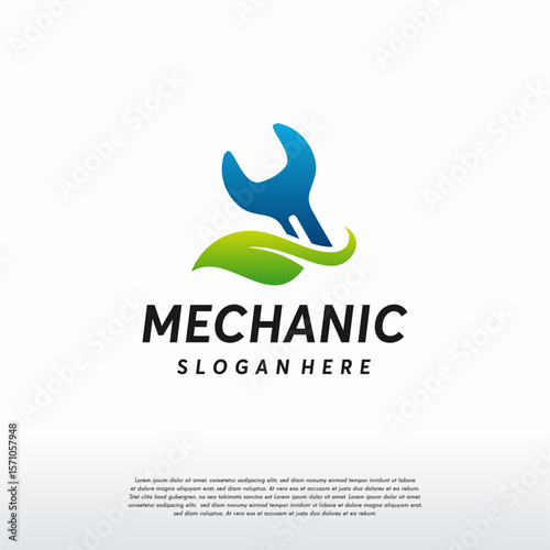 Mechanic Logo designs concept vector, Leaf and Wrench logo