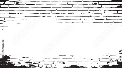 A black and white image of a brick wall with a large white space in the middle of the image area