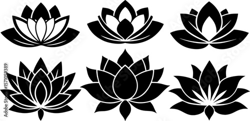 Sacred Lotus Silhouette Vector Set – 6 Variations in One Design