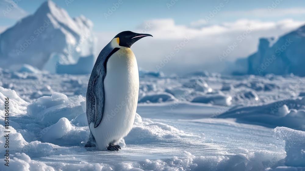 Naklejka premium majestic penguin stands gracefully on an ice floe in Antarctica