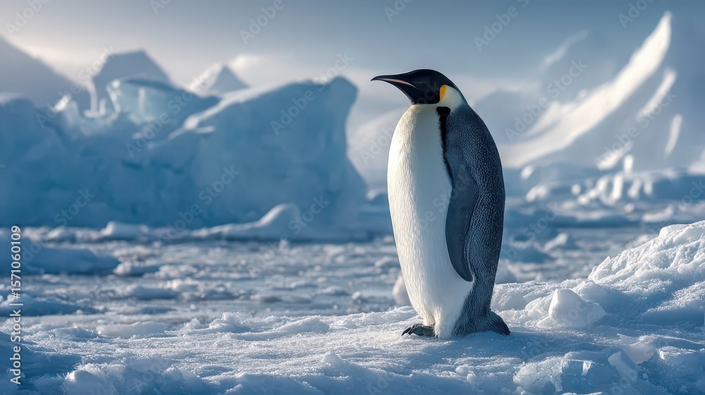 Fototapeta premium majestic penguin stands gracefully on an ice floe in Antarctica