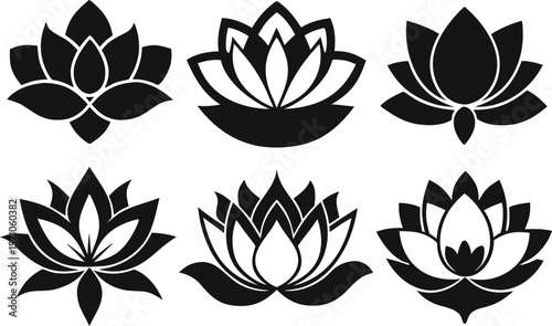 Sacred Lotus Silhouette Vector Set – 6 Variations in One Design