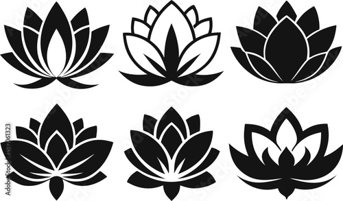 Sacred Lotus Silhouette Vector Set – 6 Variations in One Design