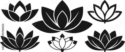 Sacred Lotus Silhouette Vector Set – 6 Variations in One Design