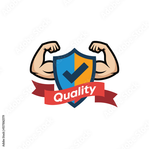Flat floating shield and check mark with the word security concept as a vector design featuring a sh