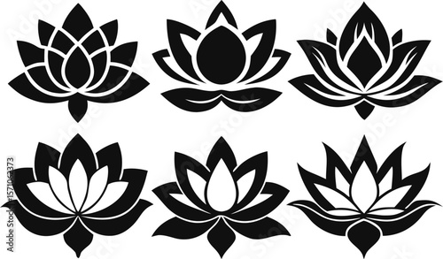 Sacred Lotus Silhouette Vector Set – 6 Variations in One Design