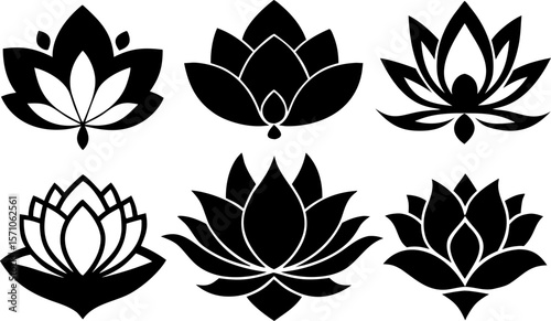 Sacred Lotus Silhouette Vector Set – 6 Variations in One Design