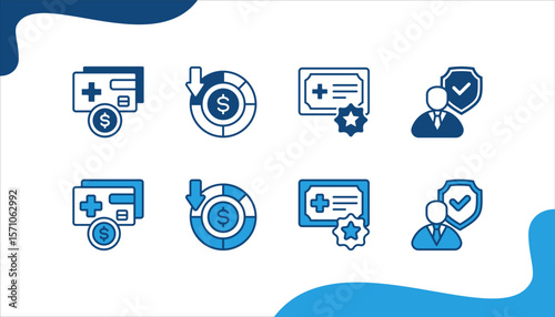 Copayment banner web icon set vector illustration. concept with Payment, Reduce cost, Insurance, Policy.