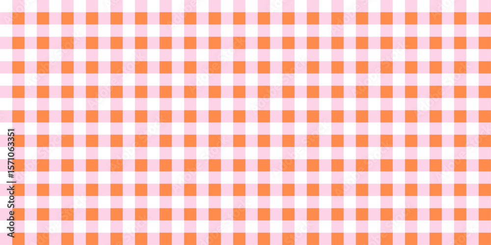 Seamless orange and pink gingham checkered pattern in a retro plaid style. Vichy textured background, checkered cover for textiles, clothing, shirt, wrapping paper, fabric.