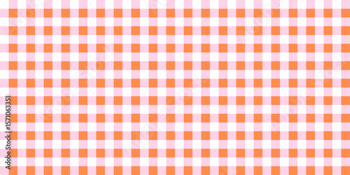 Seamless orange and pink gingham pattern in a retro plaid style. Vichy textured background, checkered cover for textiles, clothing, shirt, wrapping paper, fabric.