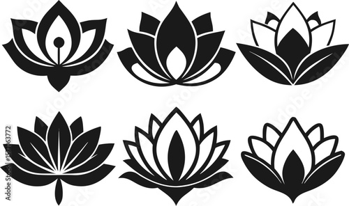 Sacred Lotus Silhouette Vector Set – 6 Variations in One Design