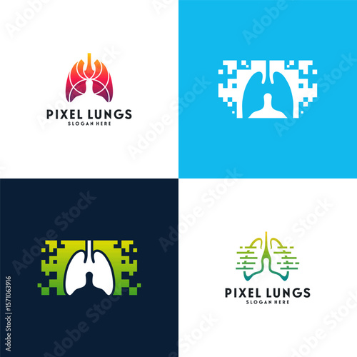 Set of Digital Lungs, Pixel Lungs logo designs concept, design concept, logo, logotype element for template