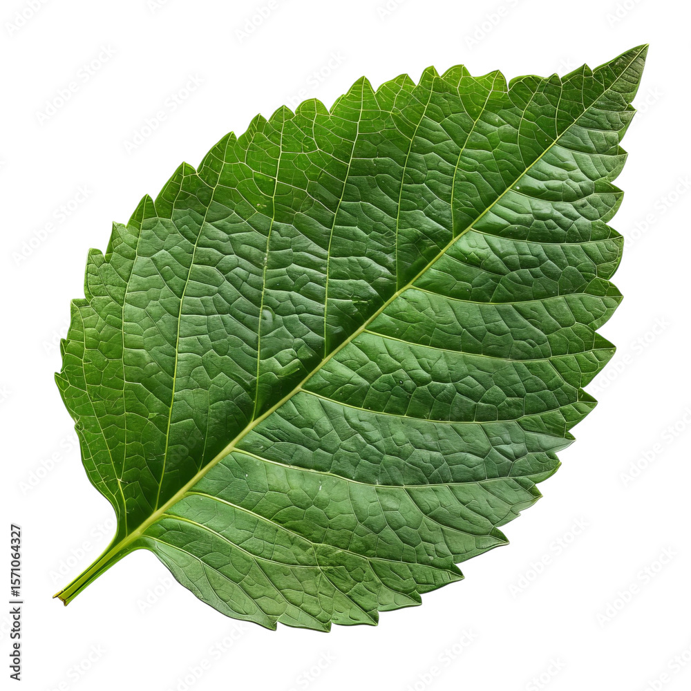 Fototapeta premium Close-up of a vibrant green leaf showcasing intricate vein patterns and texture.