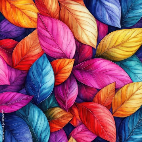 Wallpaper Mural Symmetrical Abstract Leaves Design with Watercolor Texture Torontodigital.ca